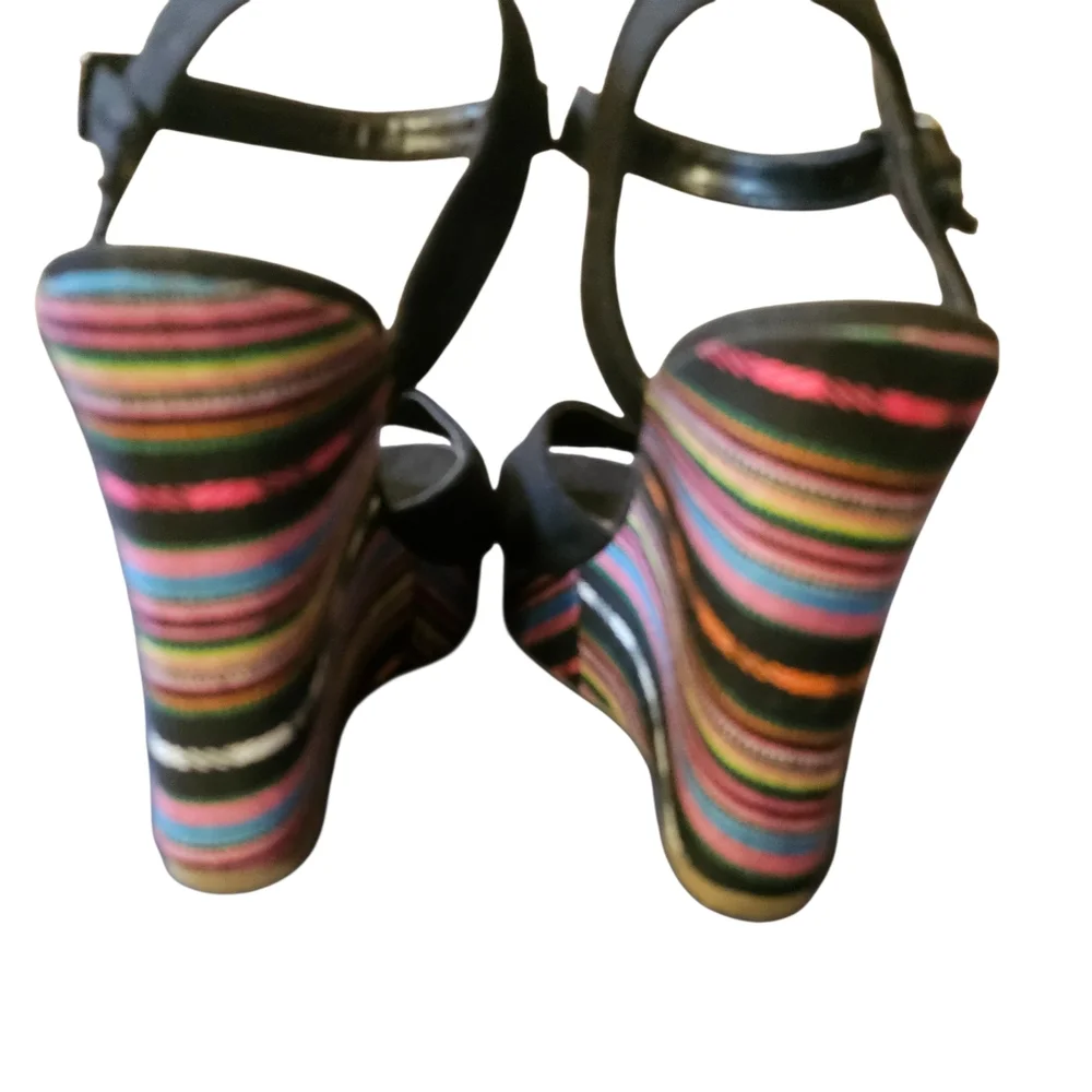 Soda‎ Marisa Serape Striped Platform Wedges | Vibrant Summer Sandals Size 9 - Picture 3 of 6